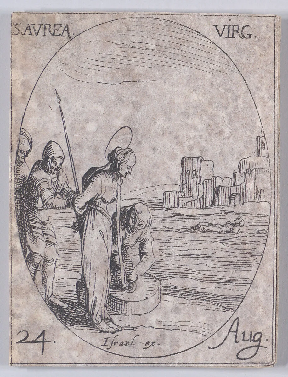 S. Aurée, vierge (St. Aurea, Virgin), August 24th, from "Les Images De Tous Les Saincts et Saintes de L'Année" (Images of All of the Saints and Religious Events of the Year) — Jacques Callot|Israël Henriet