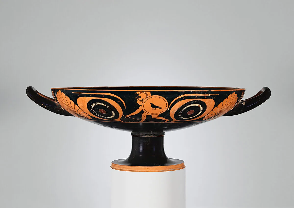 Terracotta kylix: eye-cup (drinking cup) — Pheidippos