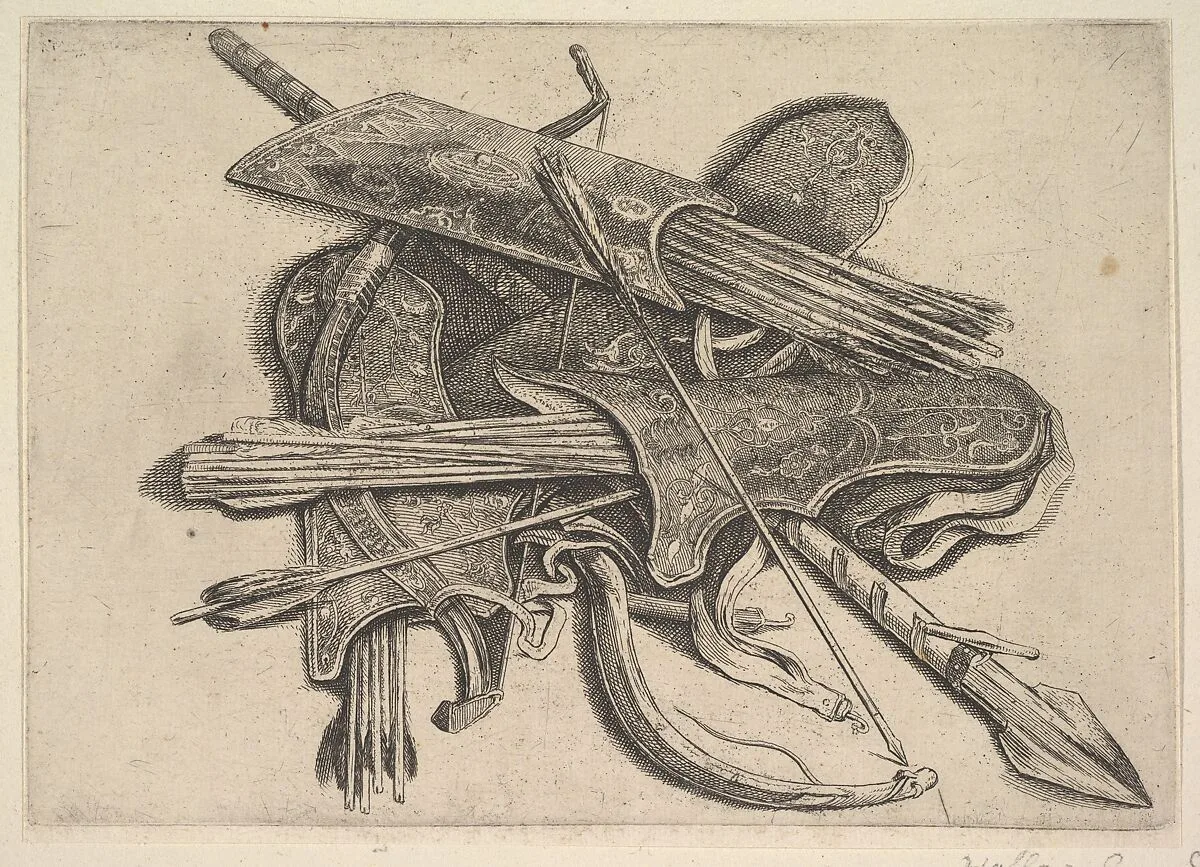 Bows, quivers and a spear — Wenceslaus Hollar