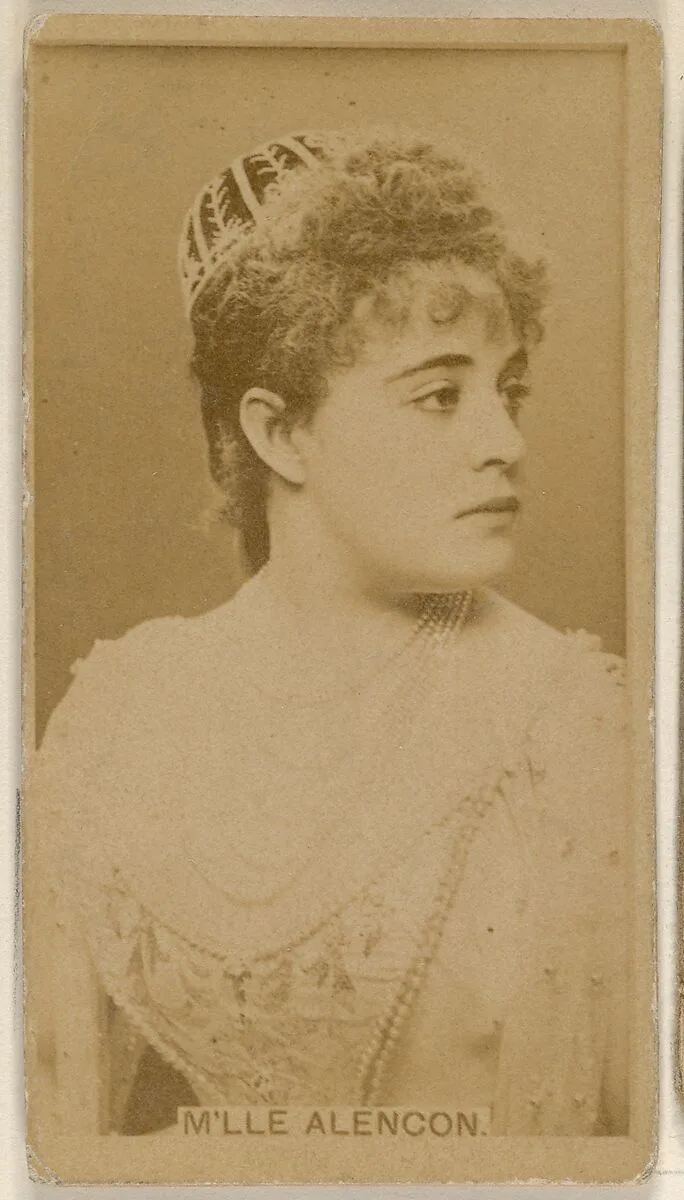 M'lle Alencon, from the Actors and Actresses series (N45, Type 8) for Virginia Brights Cigarettes — Allen & Ginter
