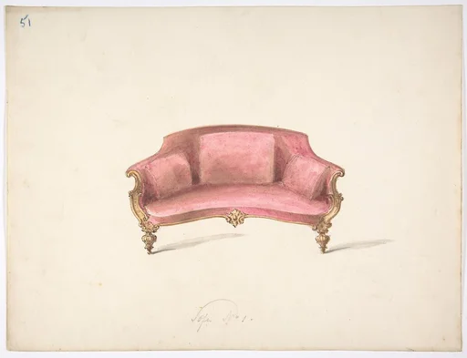 Design for a Curved-back Sofa Upholstered in Red