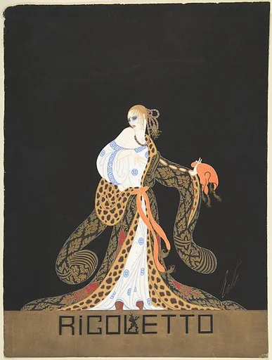 Design for Blue and White Dress and Leopard-lined Robe for Ganna Walska in "Rogoletto" the by the Chicago Opera Company