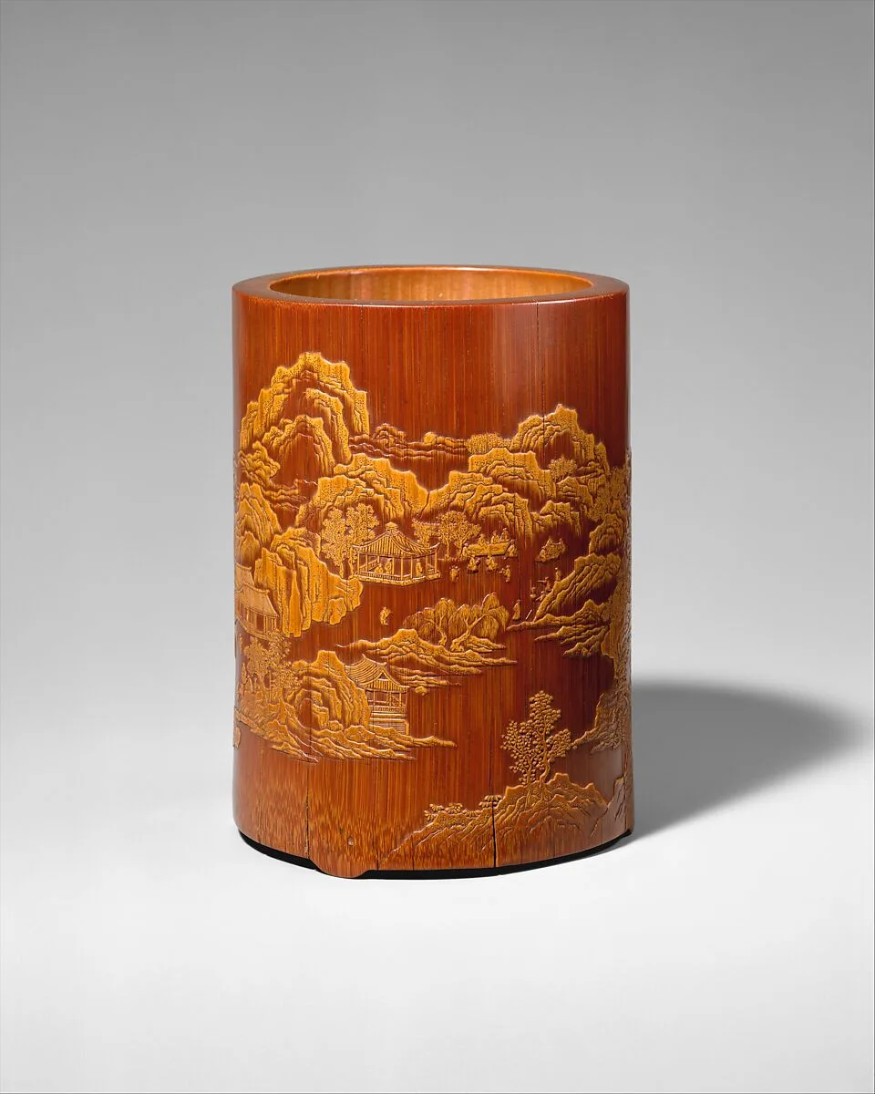 晚明 張希黃 留青竹刻 《醉翁亭記》 詩意圖筆筒|Brush holder with “Ode to the Pavilion of the Inebriated Old Man” — Zhang Xihuang