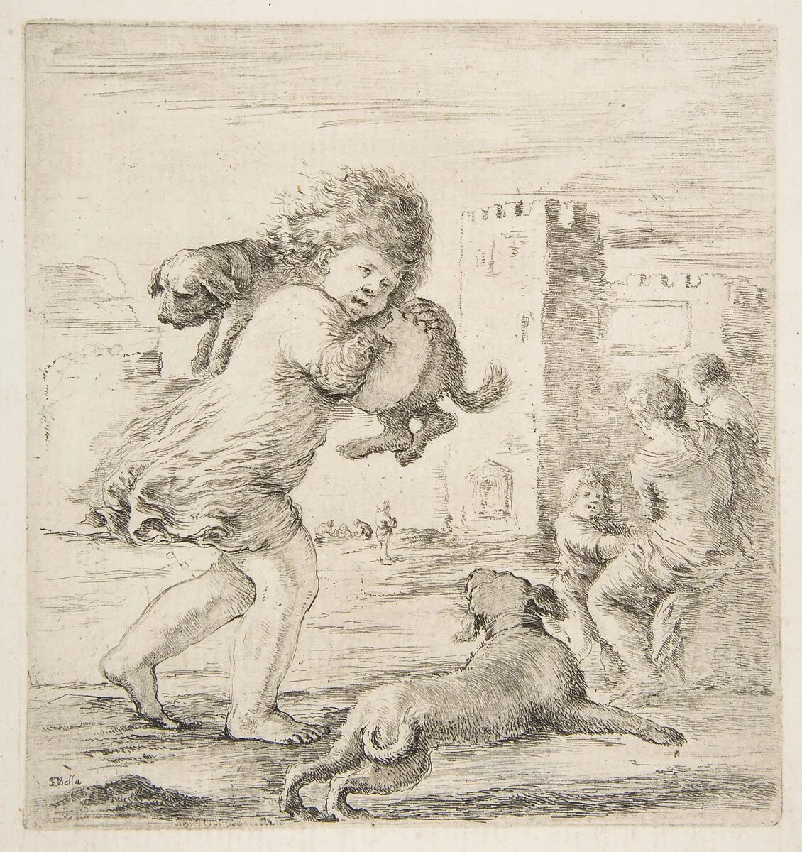 Child Carrying a Puppy on his Shoulder — Stefano della Bella