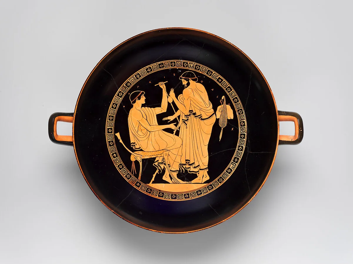 Terracotta kylix (drinking cup) — Douris