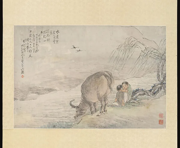 清 錢慧安 童子飲牛 軸|Herd-boys and Buffalo — Qian Huian