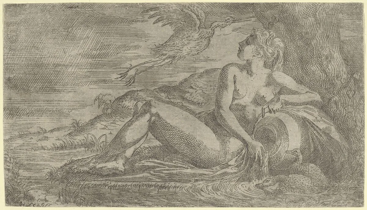 Nymph Watching a Heron Flying Away — Léon Davent|Francesco Primaticcio
