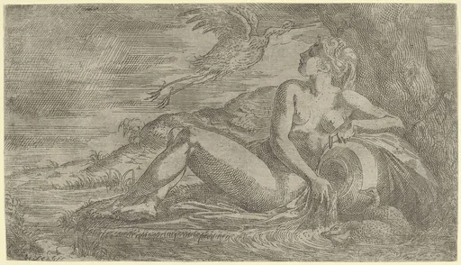 Nymph Watching a Heron Flying Away