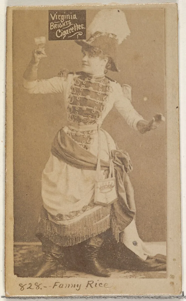 Card 828, Fanny Rice, from the Actors and Actresses series (N45, Type 2) for Virginia Brights Cigarettes — Allen & Ginter