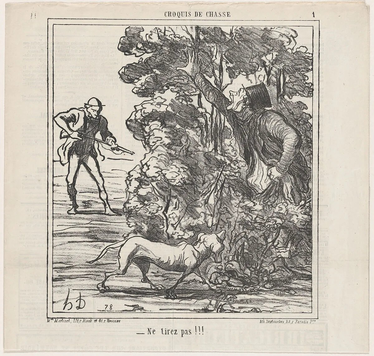 Don't shoot!!!, from 'Hunting sketches,' published in Le Charivari, September 4, 1865 — Aaron Martinet|Honoré Daumier|Destouches