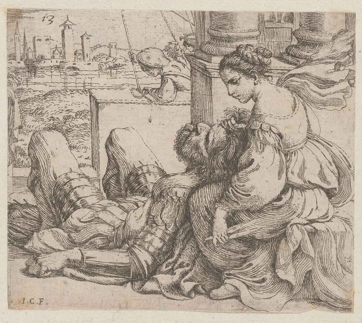 Delilah holding Samson's hair and a pair of scissors — Giuseppe Caletti, called Cremonese