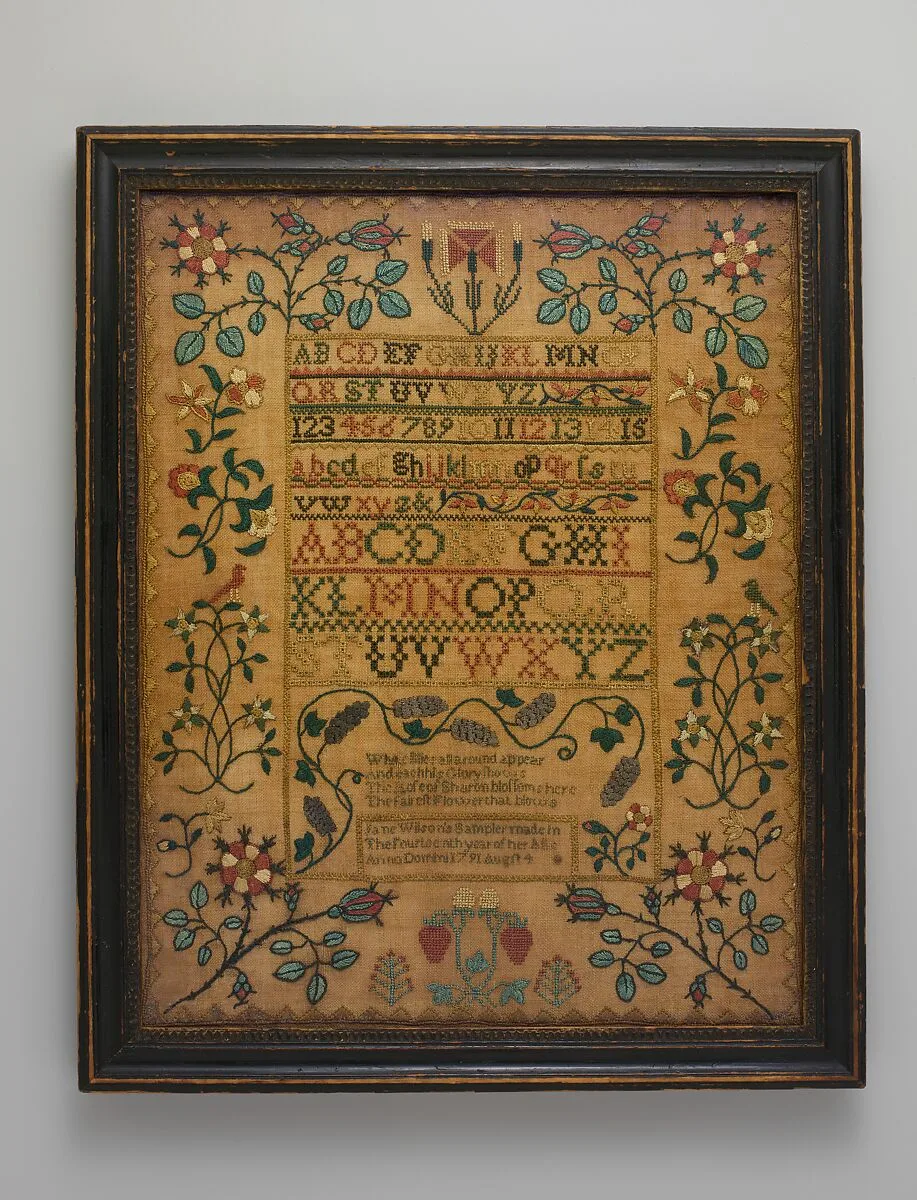 Embroidered sampler — Jane Wilson