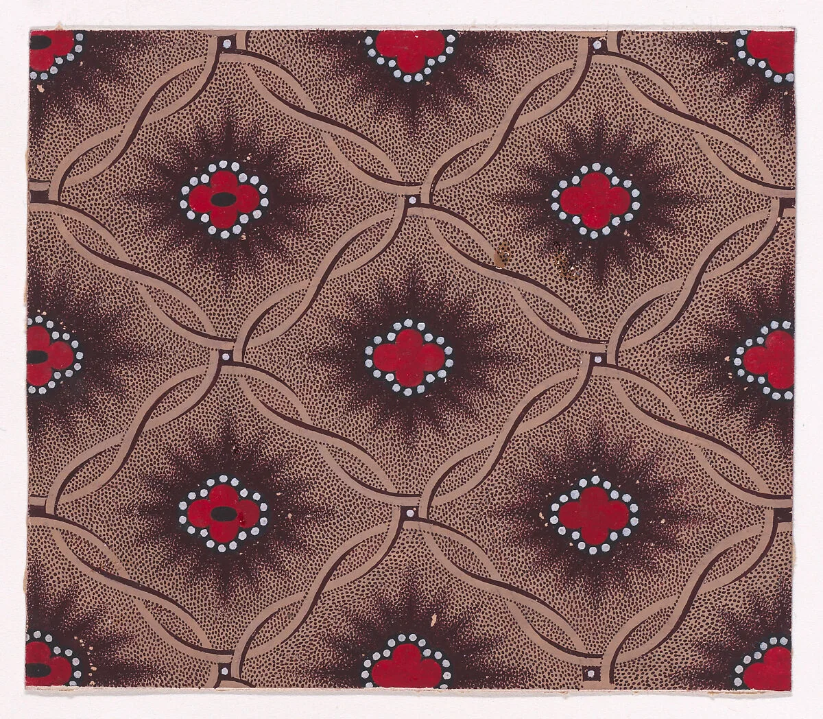 Textile Design with Vertical Vermicular Strips of Pearls Separated by Chevron Stripes — Anonymous, Alsatian, 19th century