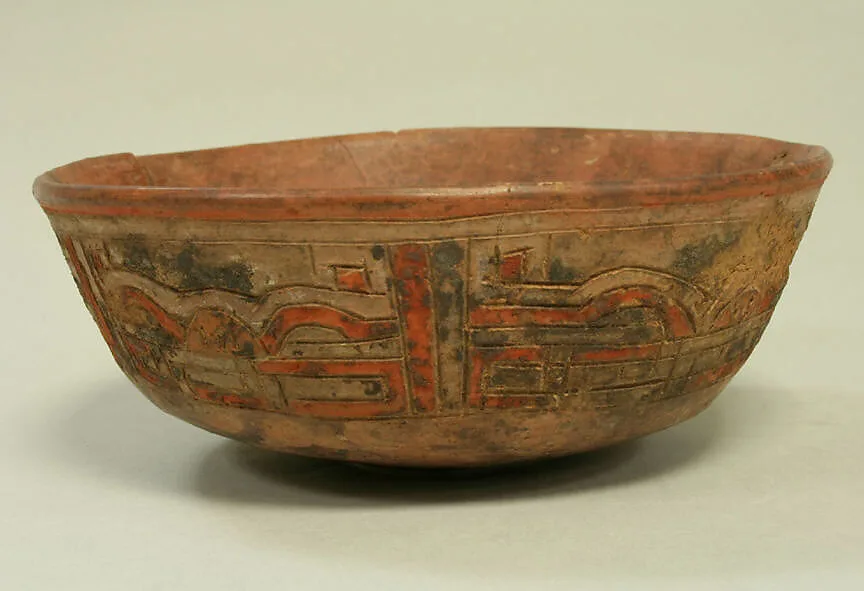 Incised Painted Bowl with Feline Faces — Unknown
