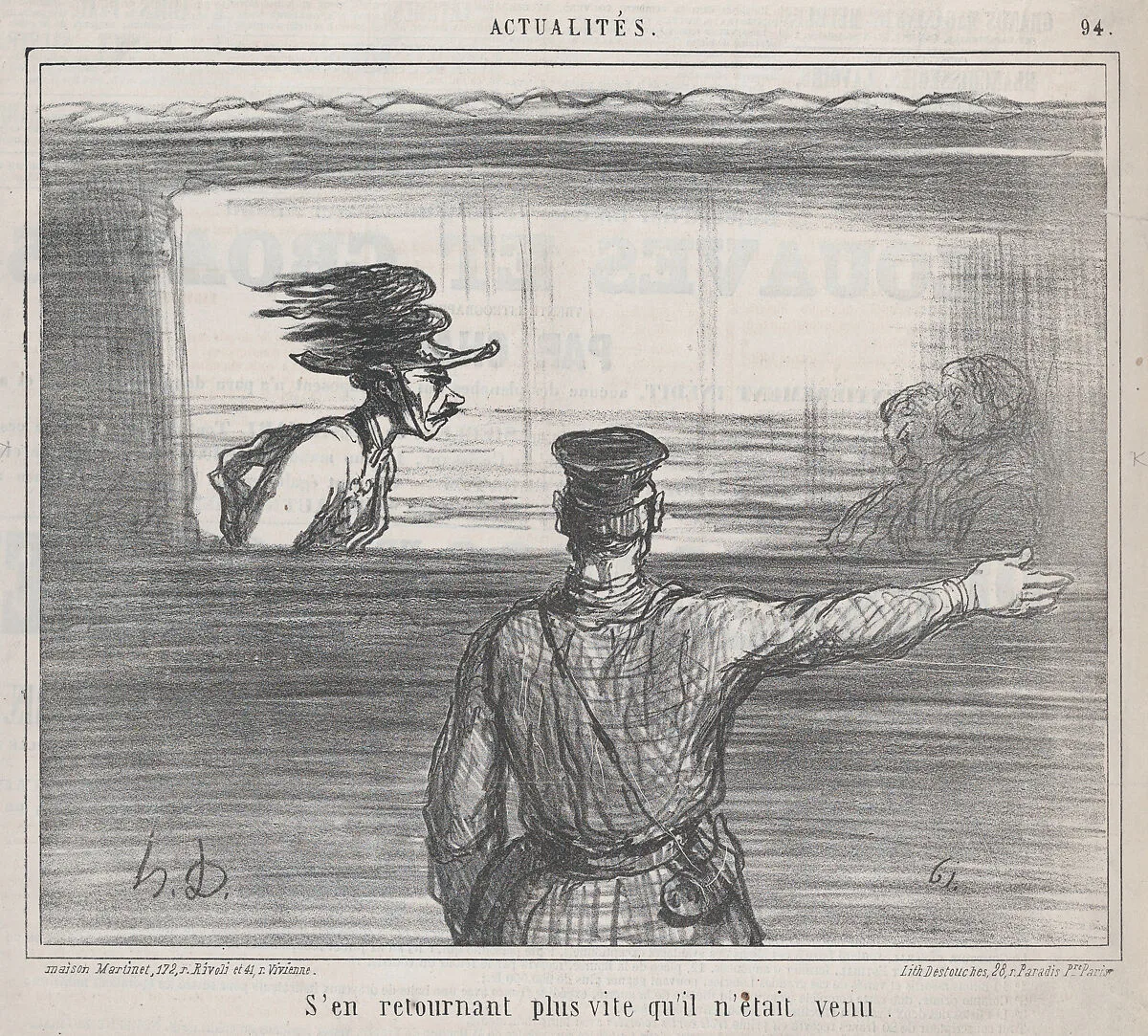 S'en retournant plus vite..., from Actualités, published in Le Charivari, July 12, 1859 — Aaron Martinet|Destouches|Honoré Daumier