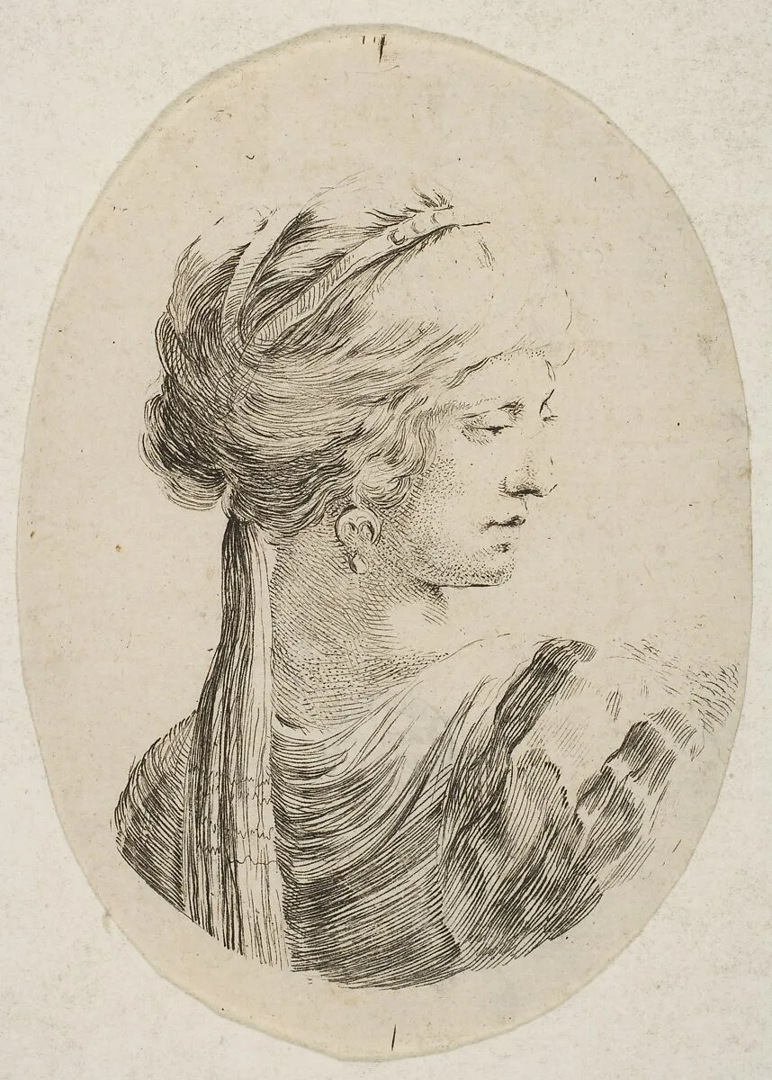 Sultana wearing a turban, in profile to the right, from 'Several heads in the Persian style' (Plusieurs têtes coiffées à la persienne) — Stefano della Bella|Israël Henriet