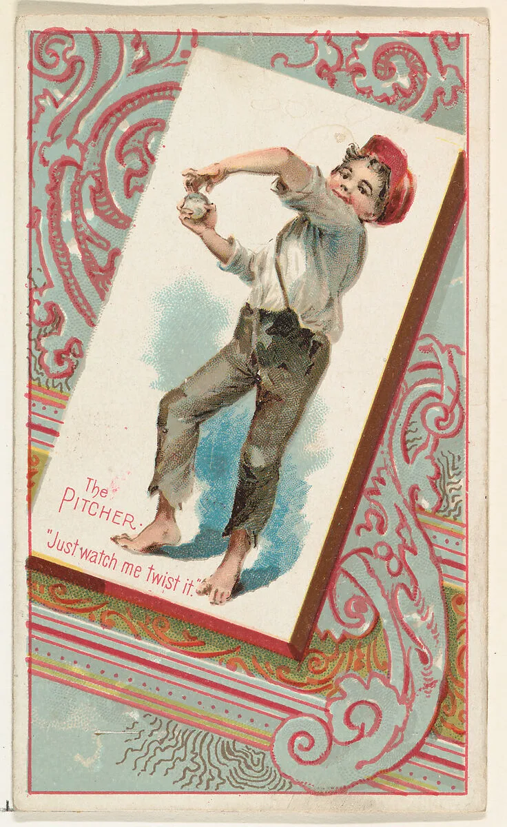 The Pitcher, "Just watch me twist it," from the Terrors of America set (N136) issued by Duke Sons & Co. to promote Honest Long Cut Tobacco — Knapp & Company|W. Duke, Sons & Co.