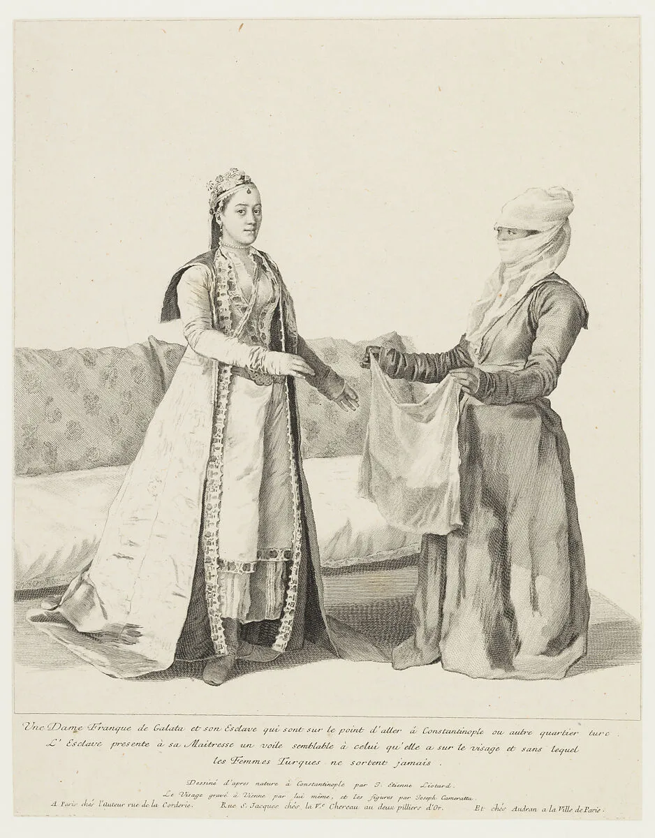 A Woman of European Descent at Galata Being Handed Her Veil by Her Servant Prior to Going Out — Jean Etienne Liotard|Giuseppe Camerata II