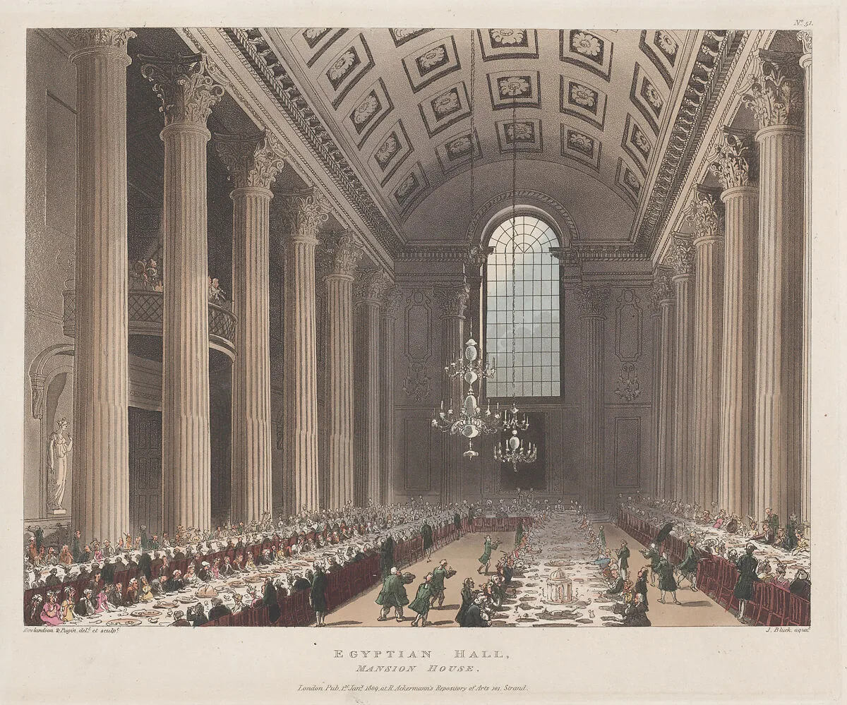 Egyptian Hall, Mansion House — Thomas Rowlandson|John Bluck|Rudolph Ackermann, London|Auguste Charles Pugin