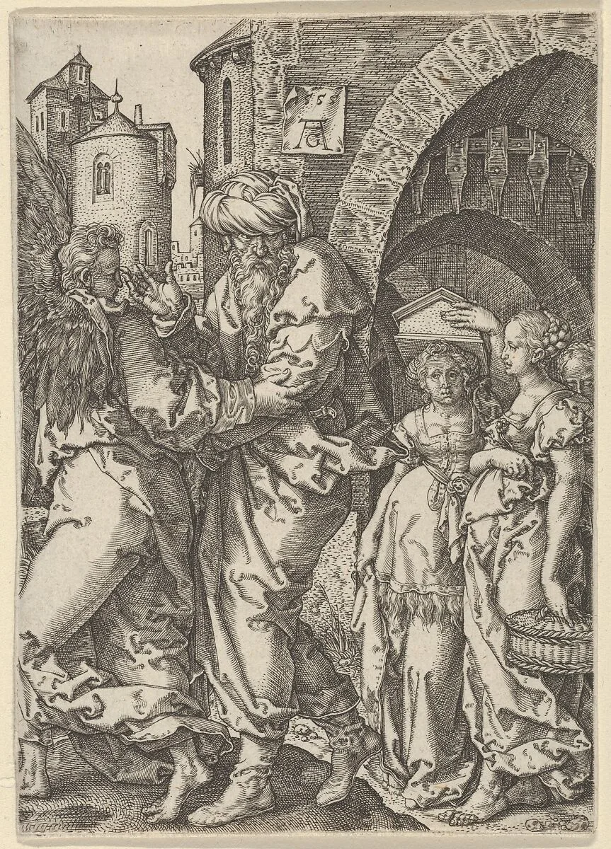Lot and His Family Fleeing from Sodom, from The Story of Lot — Heinrich Aldegrever