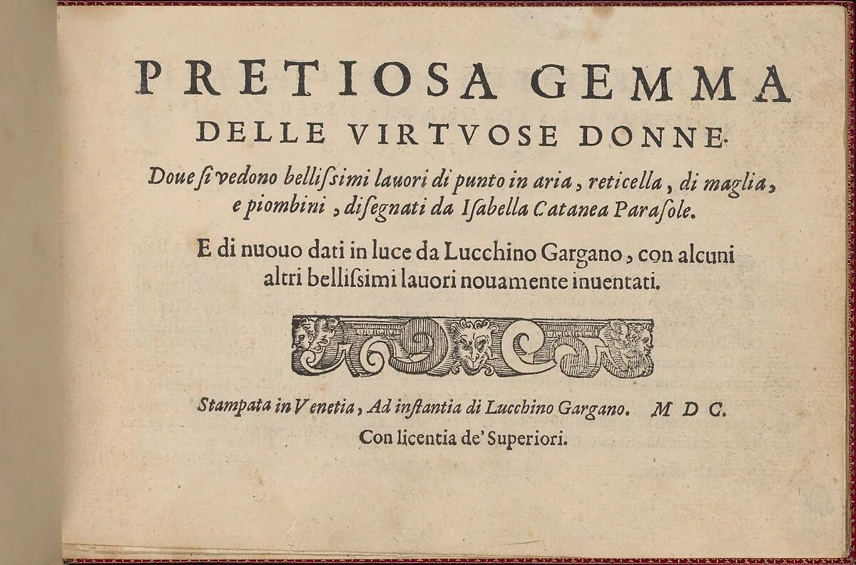 Pretiosa Gemma delle virtuose donne, title page (recto) — Isabella Catanea Parasole|Gargano|Hardy-Mennil
