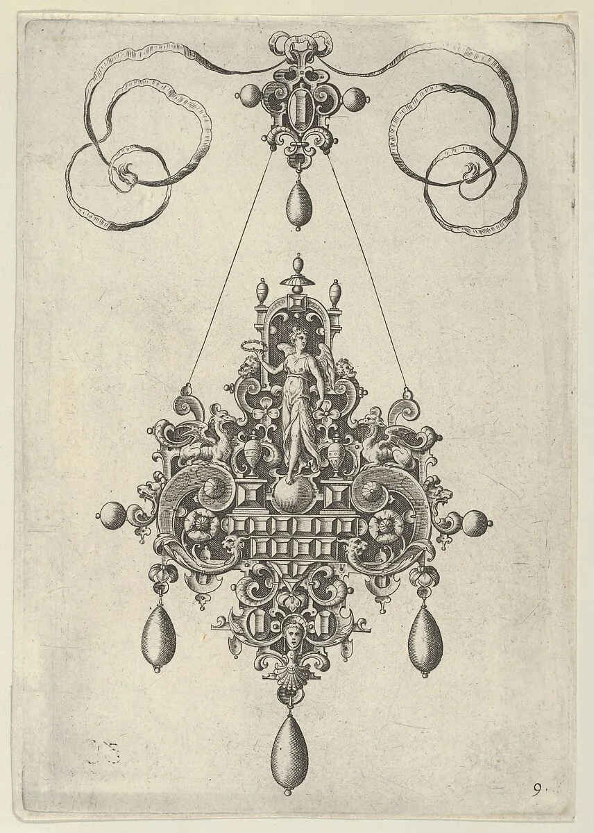 Pendant Design with Winged Victory Holding a Laurel Wreath — Jan Collaert I