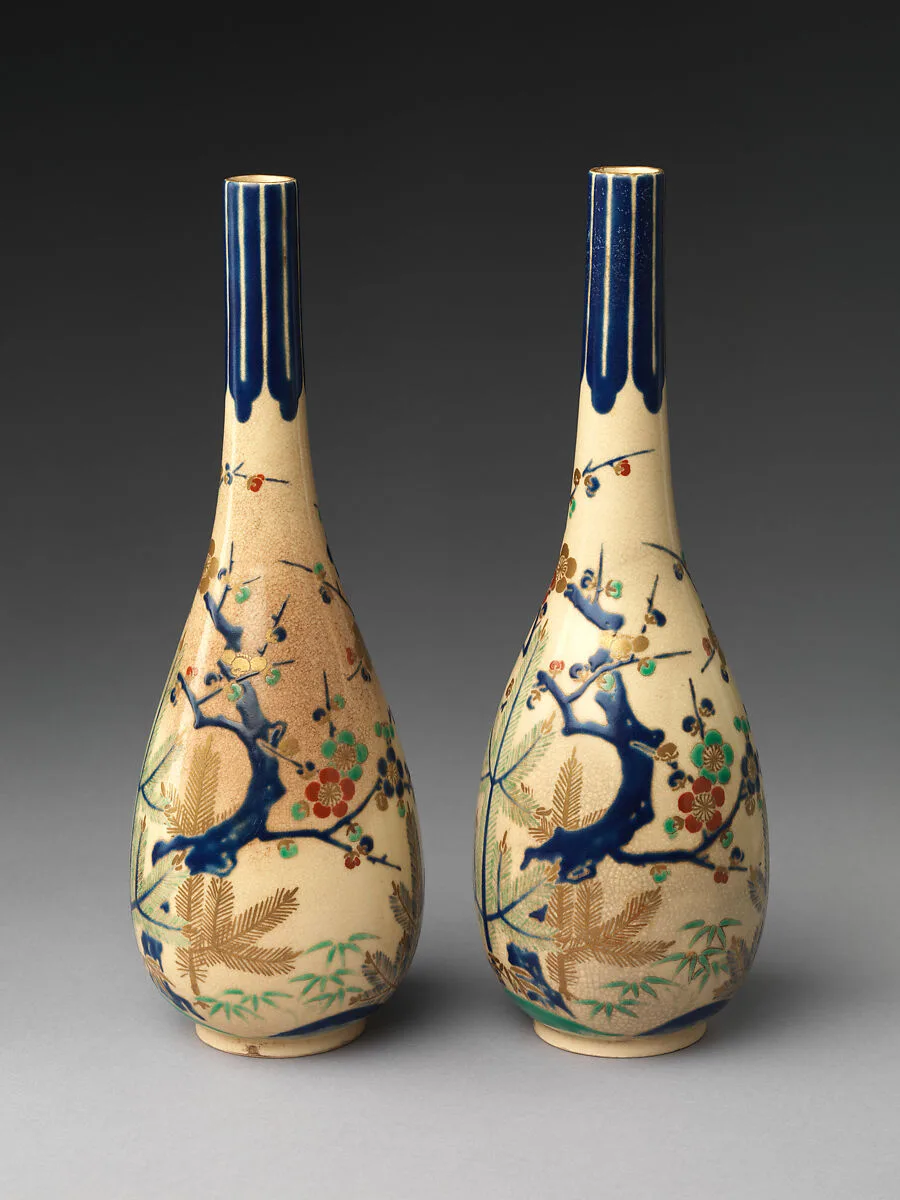 色絵松竹梅文徳利 二口|Pair of Sake Bottles with Pine, Bamboo, and Plum — Unknown