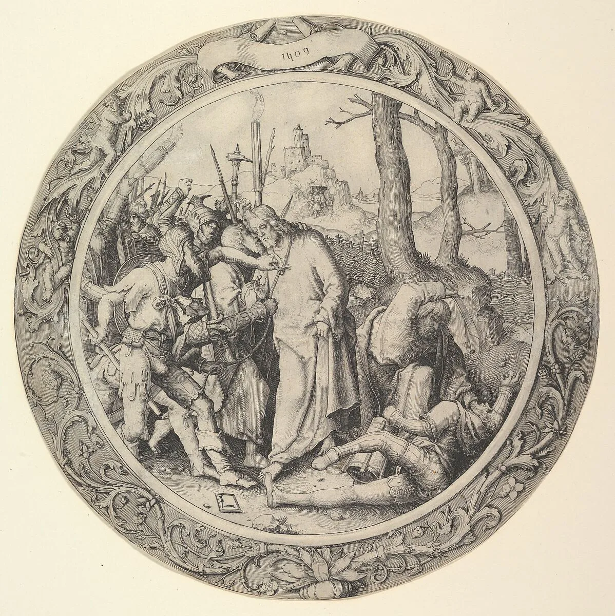 The Betrayal of Christ, (Christ Taken Captive), from the Circular Passion — Lucas van Leyden