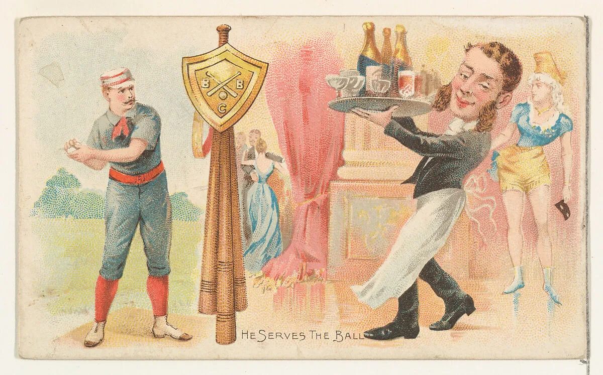 He Serves the Ball, from the Talk of the Diamond set (N135) issued by Duke Sons & Co., a branch of the American Tobacco Company — American Tobacco Company|Schumacher & Ettlinger|W. Duke, Sons & Co.