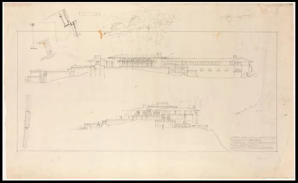 Francis W. Little House: East and South Elevations - Scheme 1 with alternate Scheme 2 details — Frank Lloyd Wright