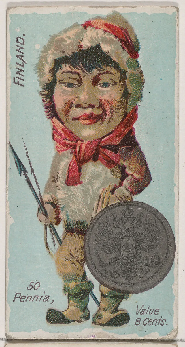 Finland, 50 Pennia, from the series Coins of All Nations (N72, variation 2) for Duke brand cigarettes — W. Duke, Sons & Co.