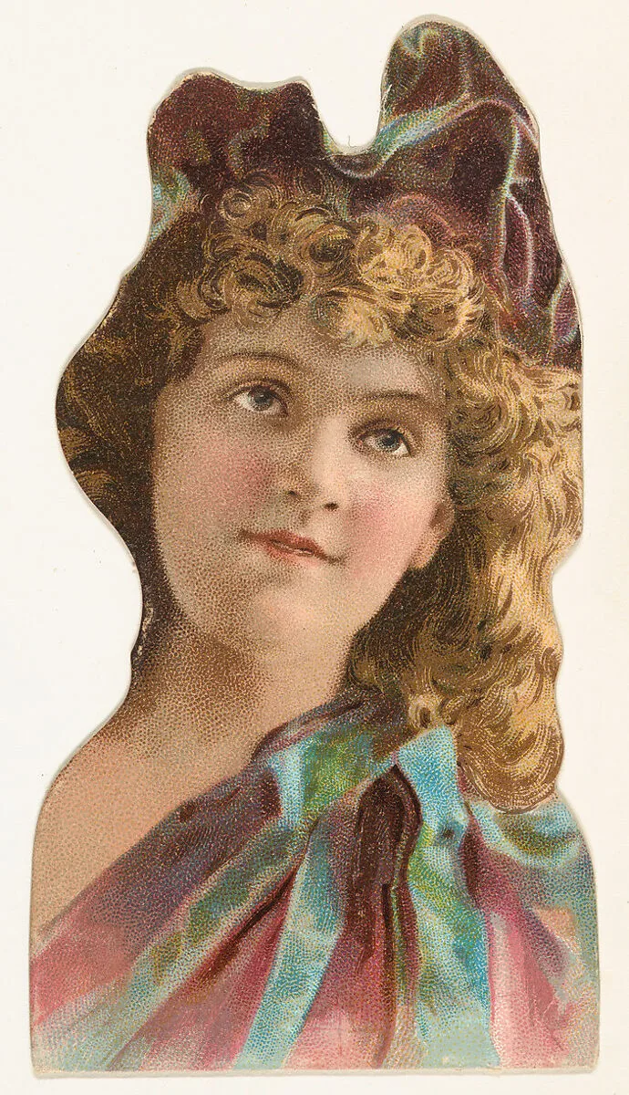 Actress wearing bodice with blue bow on shoulder, from Stars of the Stage, Fourth Series (N132) issued by Duke Sons & Co. to promote Honest Long Cut Tobacco — American Tobacco Company|W. Duke, Sons & Co.