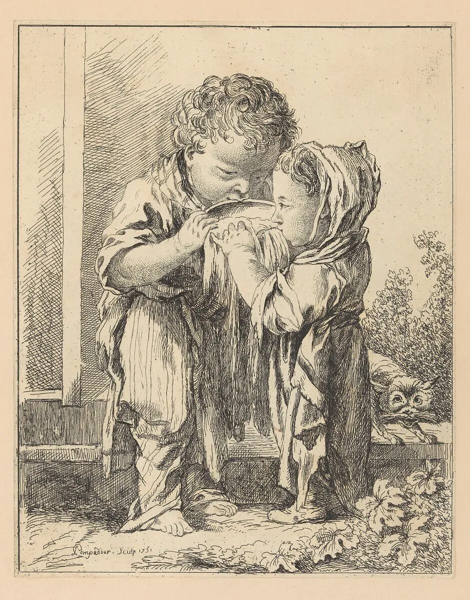 Les Petits Buveurs de lait (The Little Milk Drinkers), from Suite d'estampes gravées par madame la marquise de Pompadour d'après les pierres gravées de Guay, graveur du Roi — Madame la Marquise de Pompadour|François Boucher