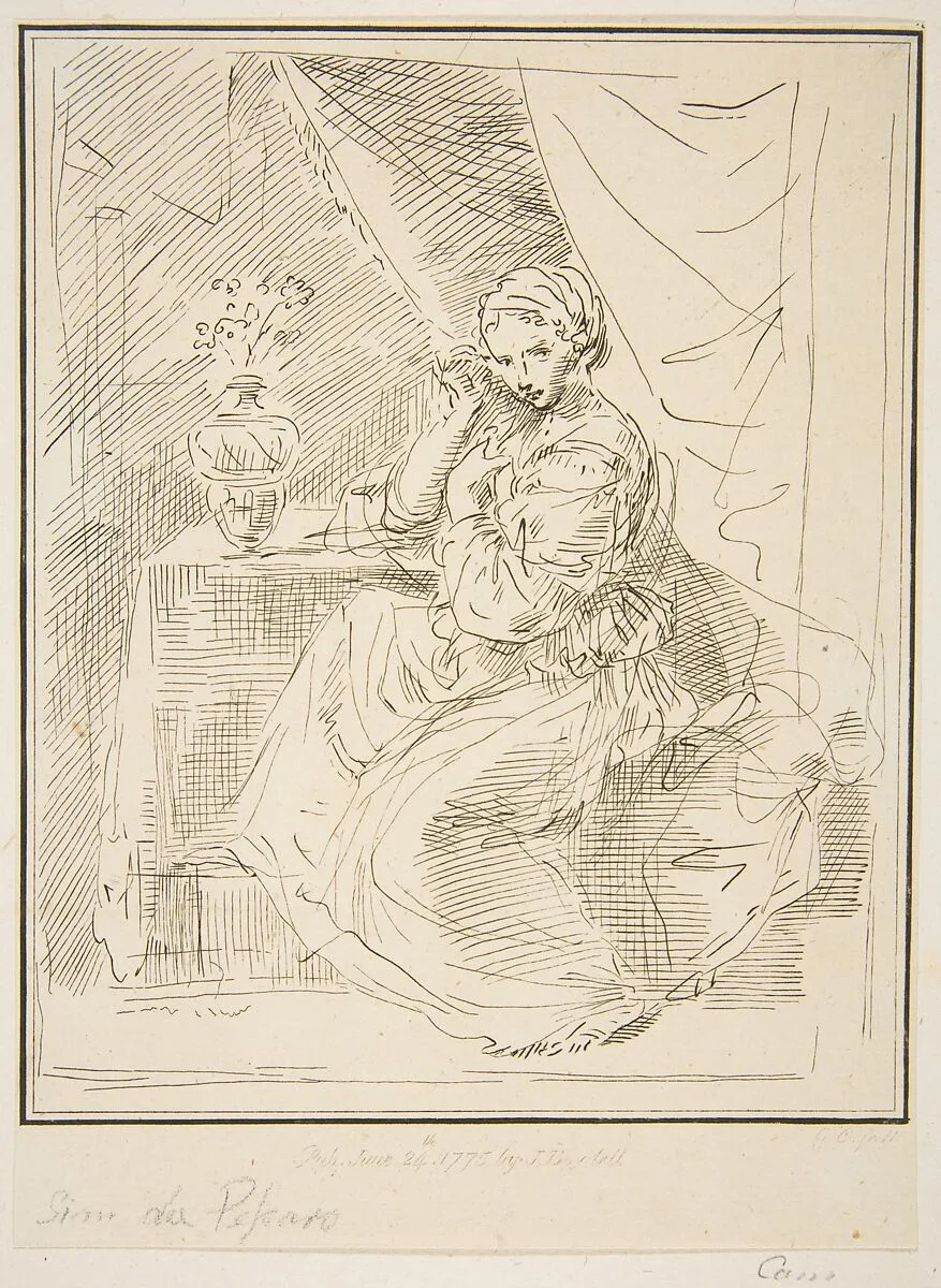 A female figure seated beside a flower vase — Simone Cantarini|John Boydell