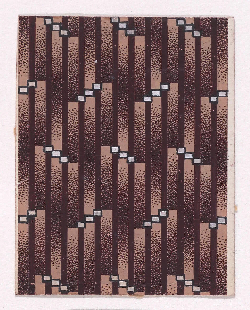 Textile Design with Alternating Diagonal Strings of Squares over a Striped Background — Anonymous, Alsatian, 19th century