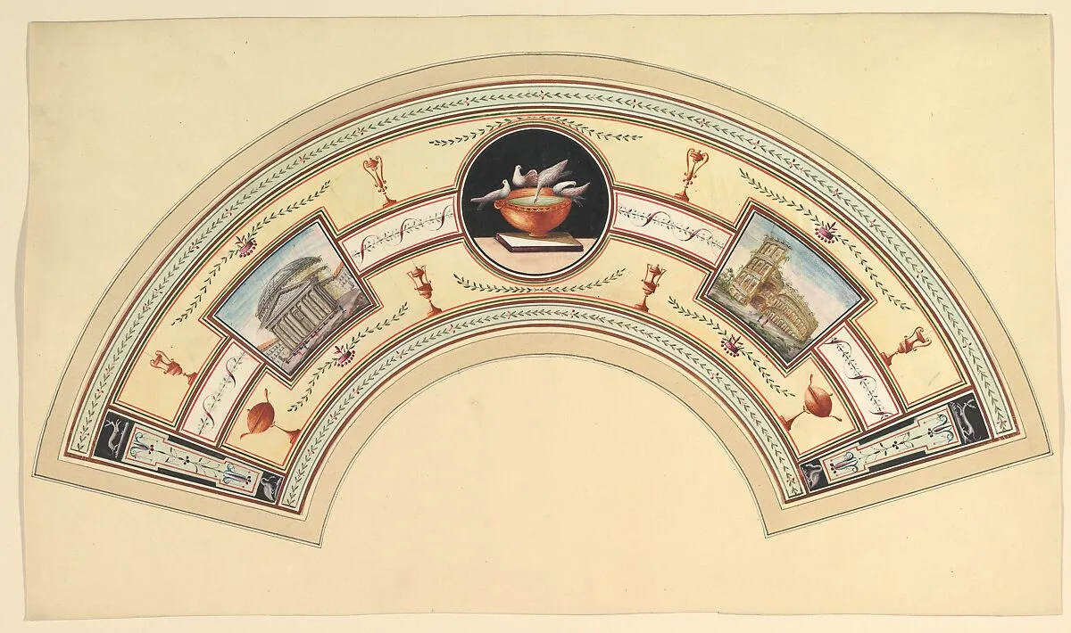 Fan Design with the Pantheon and the Colosseum — Anonymous, Italian, Bolognese 18th century artist