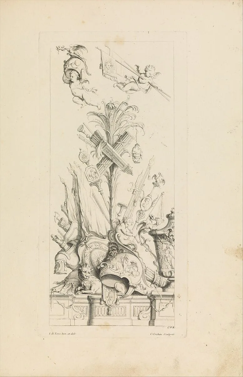 Trophées Nouvellement Inventez par J.B. Toro. — Jean Bernard Toro|Charles Nicolas Cochin I|Jacques-Nicolas Le Pas Dubuisson