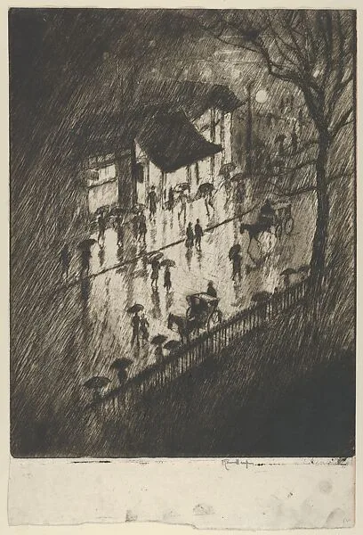 Rainy Night, Charing Cross Shops — Joseph Pennell