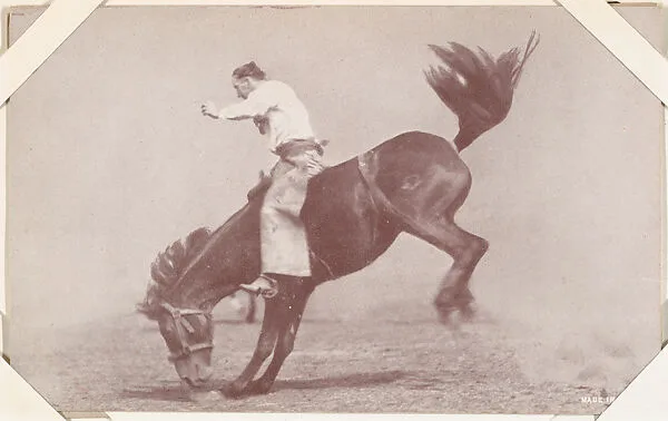 Cowboy riding bucking bronco from Indians and Western Historical Scenes series (W417) — Unknown