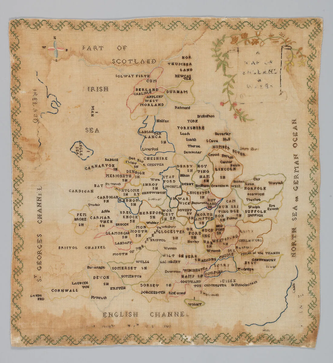 Embroidered map sampler — Unknown