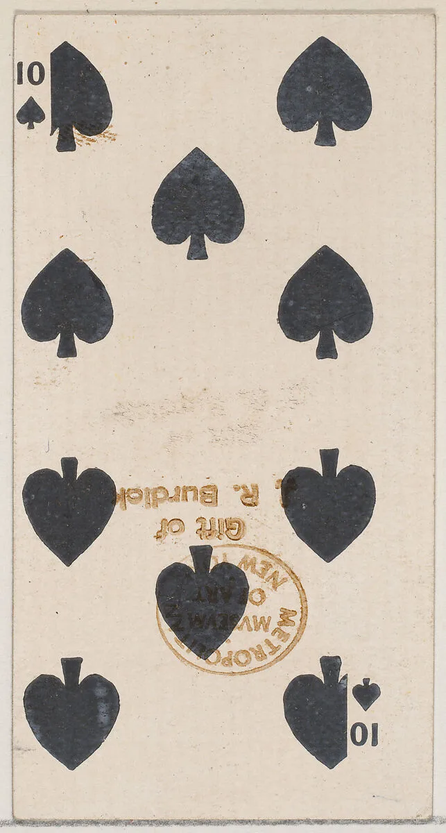 Ten Spades (black), from the Playing Cards series (N84) for Duke brand cigarettes — W. Duke, Sons & Co.