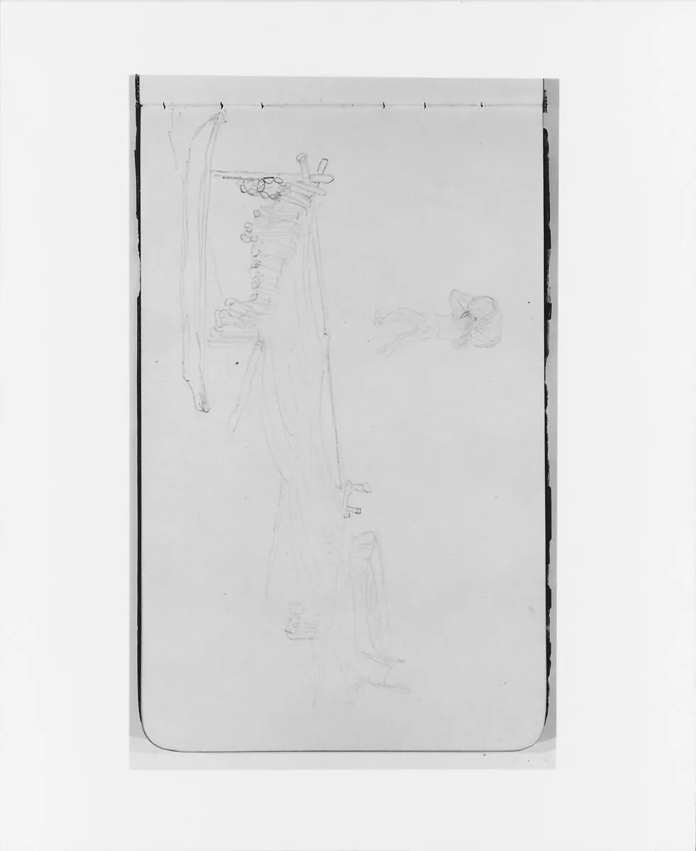 Sketches of Canoes and a Figure Carrying a Barrel (from Sketchbook) — Albert Bierstadt