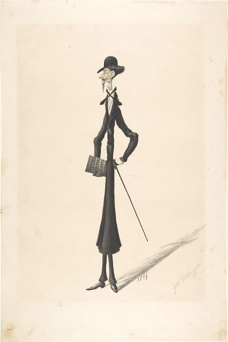 Caricature of a Tall Thin Man Carrying a Book — Anonymous, Italian, 19th century