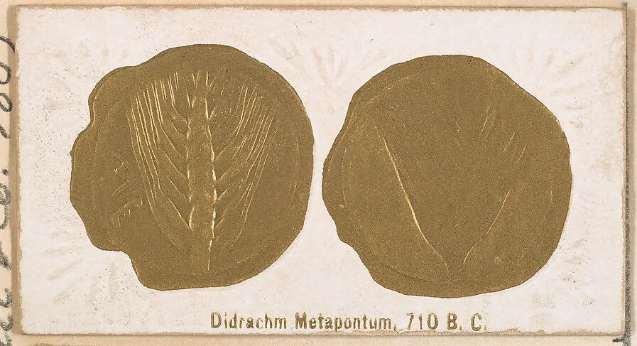 Didrachm Metapontum, 710 B.C., from the Ancient Coins series (N180) issued by Wm. S. Kimball & Co. — William S. Kimball & Company