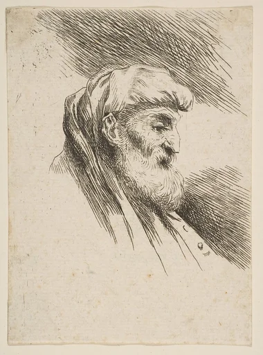 Head of an old bearded man facing right, from the series of 'Small Heads in Oriental Headdress'