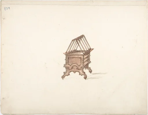 Design for a Two-sided Bookstand with Shelves (Verso: sketch)
