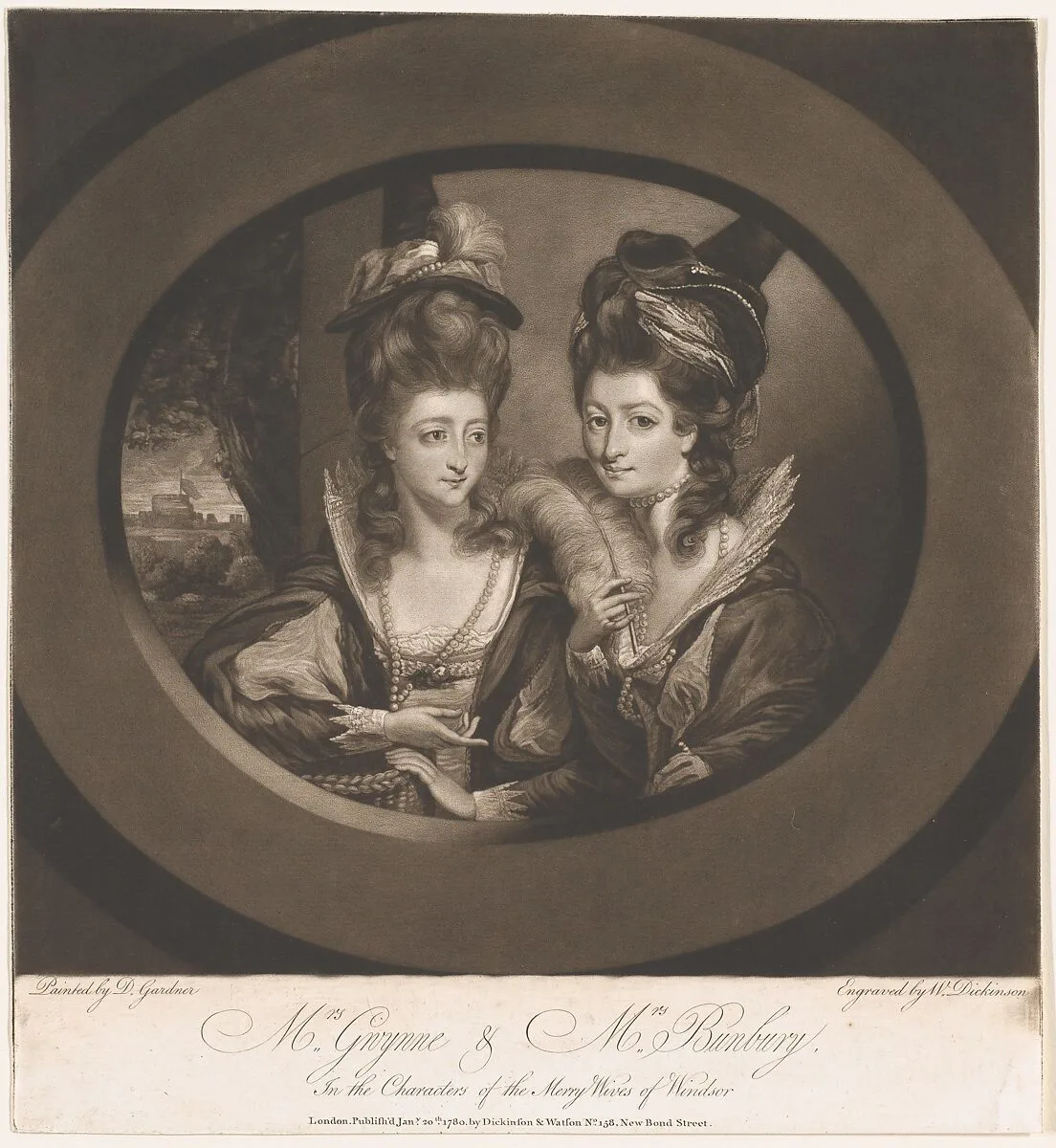 Mrs. Gwyn & Mrs. Bunbury in the Characters of The Merry Wives of Windsor — William Dickinson|Catherine Bunbury|Daniel Gardner|William Shakespeare|Thomas Watson|Mary Gwyn|William Dickinson