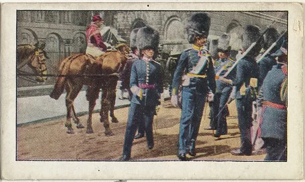 Card No. 92, This Picture Shows the King of Denmark Inspecting the Guard of Honor of the H. A. C. at the Guildhall, from the World War I Scenes series (T121) issued by Sweet Caporal Cigarettes — American Tobacco Company|Underwood & Underwood