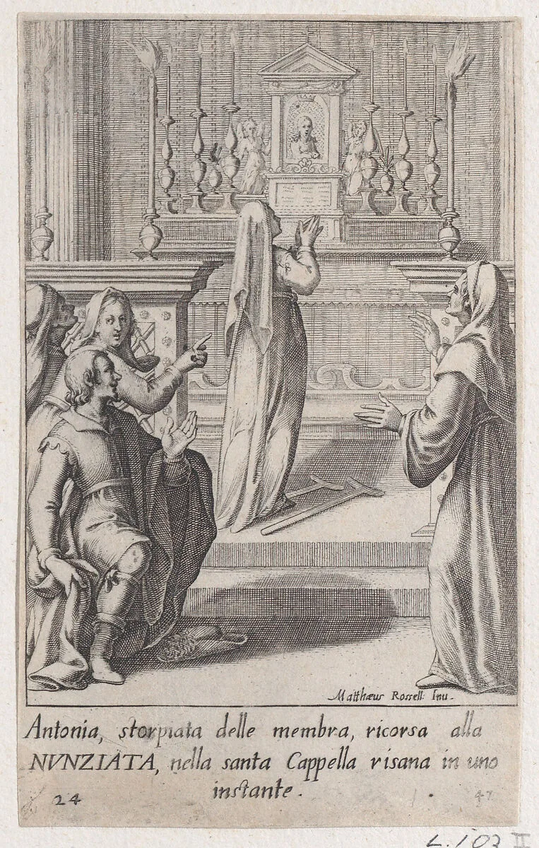 Antonia, from Scelta d'Alcuni Miracoli e Grazie della Santissima Nunziata di Firenze (Selection of Some Miracles and Graces that Occurred in the Church of the Annunziata in Florence) — Jacques Callot|Matteo Rosselli