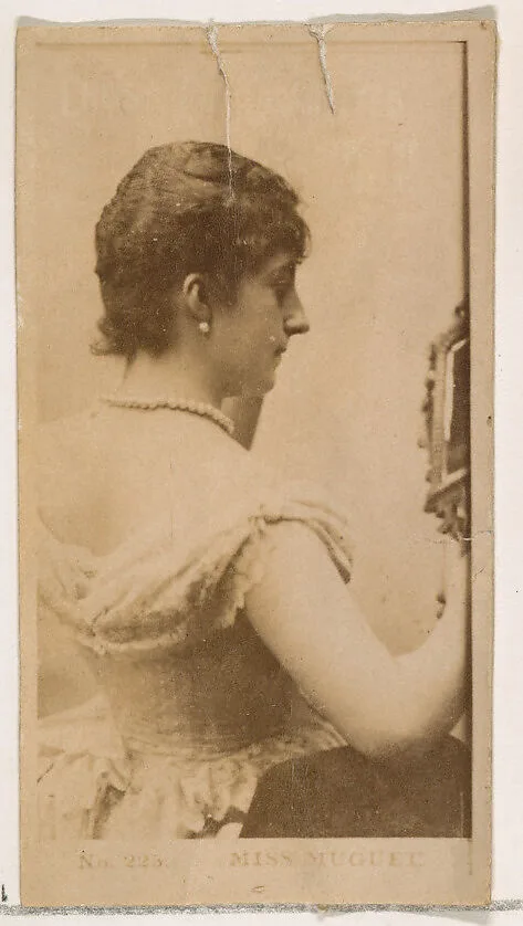 Card Number 225, Miss Muguel, from the Actors and Actresses series (N145-2) issued by Duke Sons & Co. to promote Cross Cut Cigarettes — W. Duke, Sons & Co.